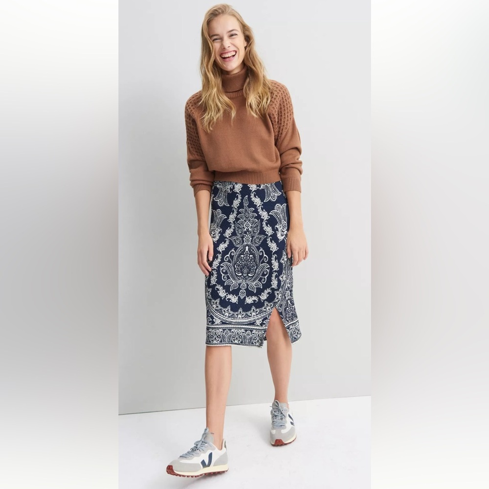 Farm Rio Kaylee Knit Pull-On Midi Skirt Size M